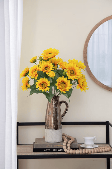 Yellow Sunflower Stems 9 Heads at online8 furniture store Auckland