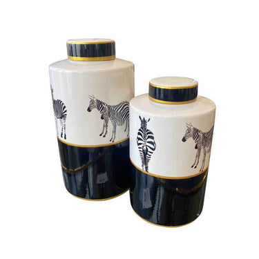 Zebra Decorative Vases with Lid Set/2 at online8 furniture store Auckland