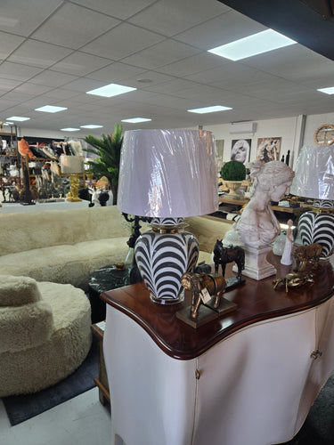 Zebra Print Table Lamp with White Shade at online8 furniture store Auckland