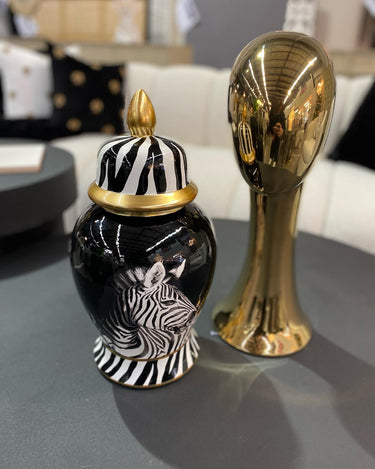 Zebra Temple Jar 38cm at online8 furniture store Auckland