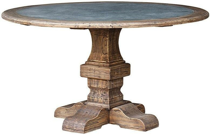 Reclaimed Elm Round Table W/ Zinc Top