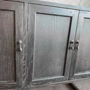 4 Door Hall Table with Metal Base Oak/Iron at online8 furniture store Auckland