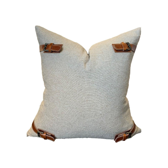 Cotton Cushion with Leather Buckle