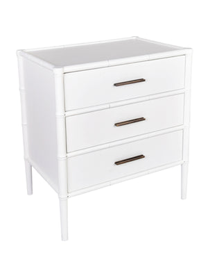 Bamboo Detail 3 Drawer Bedside Table White