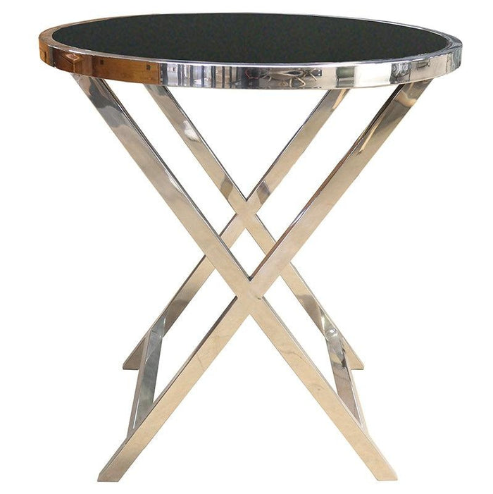 Bari Side Table - Polished Stainless + Black Glass