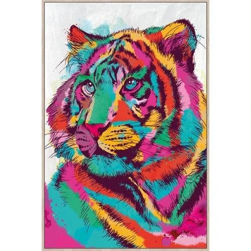 Framed Canvas Art - Psychedelic Cat