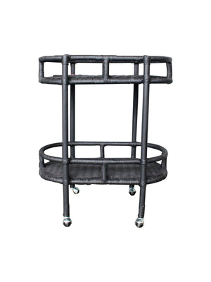 Oval Rattan 2 Tier Bar Cart Black