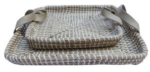 Set Of 2 Seagrass Tray With Plastic Weaving