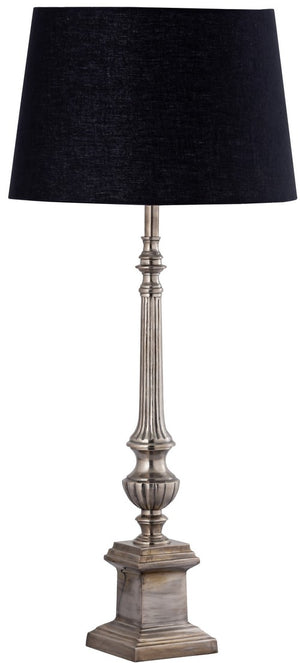 Table Lamp & Shade - Silver Antique / Black Cotton