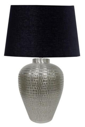 Table Lamp & Shade - Antique Silver / Black Cotton