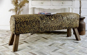 Leopard Leather Long Vault Stool