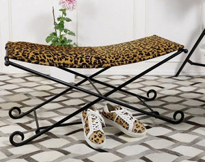 Leopard Leather Long Stool.