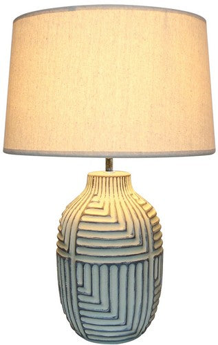 Aztec Table Lamp With Linen Shade - Cream