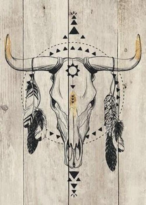 Wood Panel Art - Tribal Taurus II