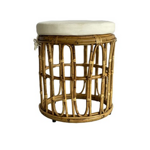Rattan Stool with White Canvas Seat