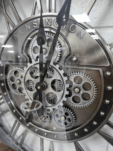 Antique Silver Wall Clock with Gears at online8 furniture store Auckland