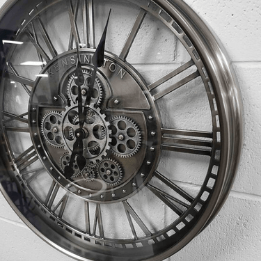 Antique Silver Wall Clock with Gears at online8 furniture store Auckland