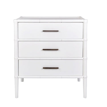 Bamboo Detail 3 Drawer Bedside Table - White at online8 furniture store Auckland