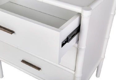 Bamboo Detail 3 Drawer Bedside Table - White at online8 furniture store Auckland