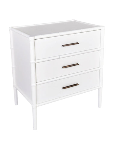 Bamboo Detail 3 Drawer Bedside Table - White at online8 furniture store Auckland