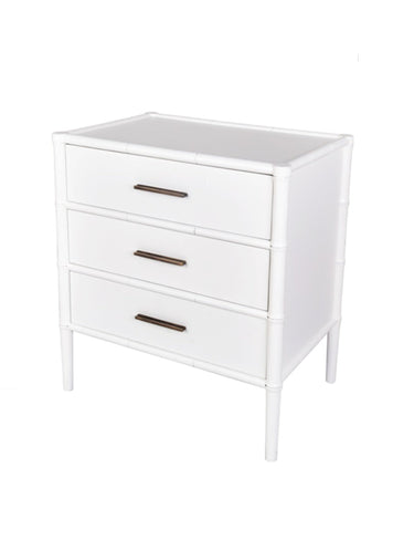 Bamboo Detail 3 Drawer Bedside Table - White at online8 furniture store Auckland