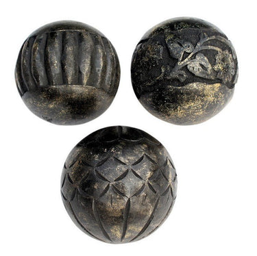Black Carved Mango Wood Spheres Set of 3 at online8 furniture store Auckland