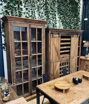 Bookcase with 2 full length doors old pine at online8 furniture store Auckland