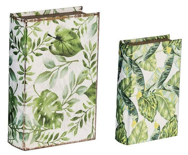 Botanical Green & White Book Boxes at online8 furniture store Auckland