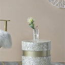 Capiz Tan & Gold Side Table | Pedestal Stool at online8 furniture store Auckland
