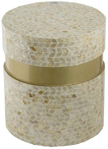 Capiz Tan & Gold Side Table | Pedestal Stool at online8 furniture store Auckland