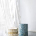 Capiz Tan & Gold Side Table | Pedestal Stool at online8 furniture store Auckland