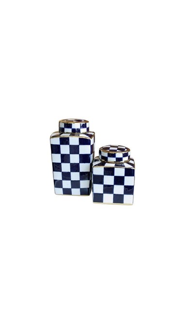 Checked Design Vases With Lid Set of 2 at online8 furniture store Auckland