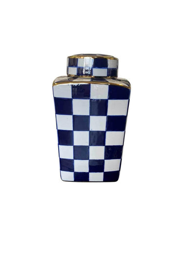 Checked Design Vases With Lid Set of 2 at online8 furniture store Auckland