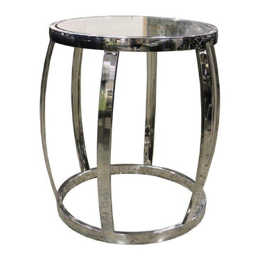Drum Side Table Polished + Clear at online8 furniture store Auckland