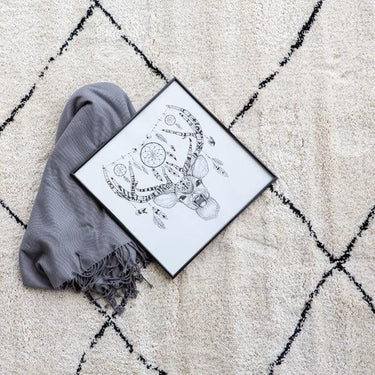 Evie Nordic Cream Black Rug at online8 furniture store Auckland