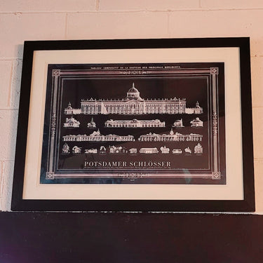 Glass Framed Wall Art – Potsdamer Schlösser Blueprint at online8 furniture store Auckland