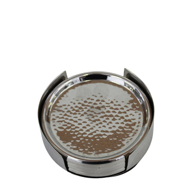 Hammered Coasters Set/4 In Holder Silver at online8 furniture store Auckland