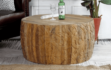 Hand Carved Round Coffee Table at online8 furniture store Auckland