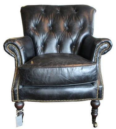 Harrington Buttoned Leather Armchair -  Belon Black at online8 furniture store Auckland