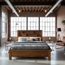 Industrial Queen Bed Frame with Bookcase at online8 furniture store Auckland