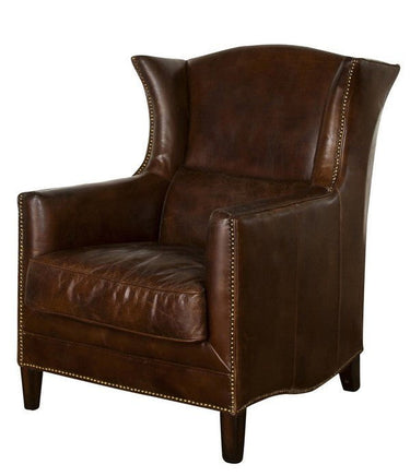 Kennedy Wingback Aged Leather Armchair - Vintage Cigar at online8 furniture store Auckland