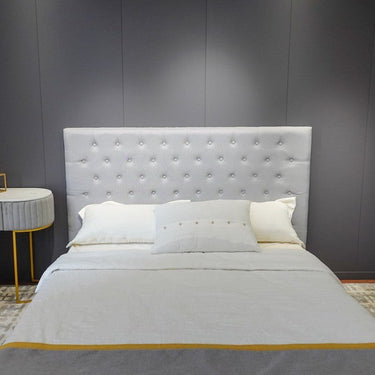 King | Super King Headboard - Grey Tufted Linen at online8 furniture store Auckland