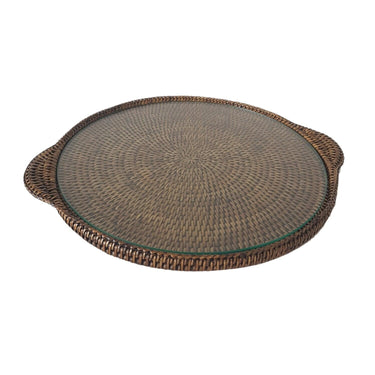 Large Rattan Cheese Tray with Glass at online8 furniture store Auckland