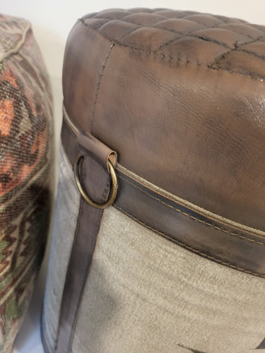 Leather & Canvas Ottoman/Stool at online8 furniture store Auckland