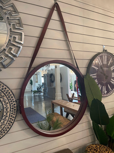 Leather Round Mirror-Large at online8 furniture store Auckland