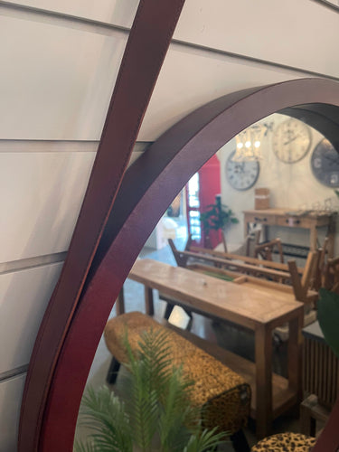Leather Round Mirror-Large at online8 furniture store Auckland