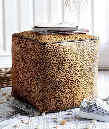 Leopard Hairon Ottoman | Pouf at online8 furniture store Auckland