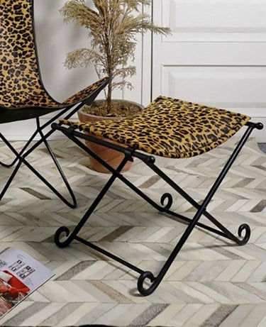 Leopard Leather Foldable Ottoman | Stool at online8 furniture store Auckland
