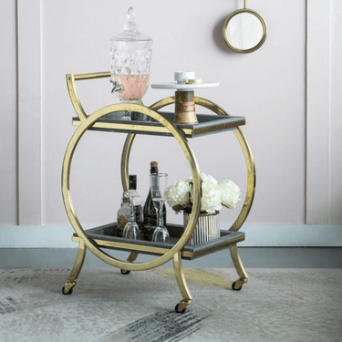 Margo Bar Trolley Gold & Grey at online8 furniture store Auckland