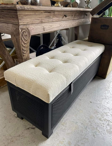 Mink Rattan & Boucle Blanket Box at online8 furniture store Auckland
